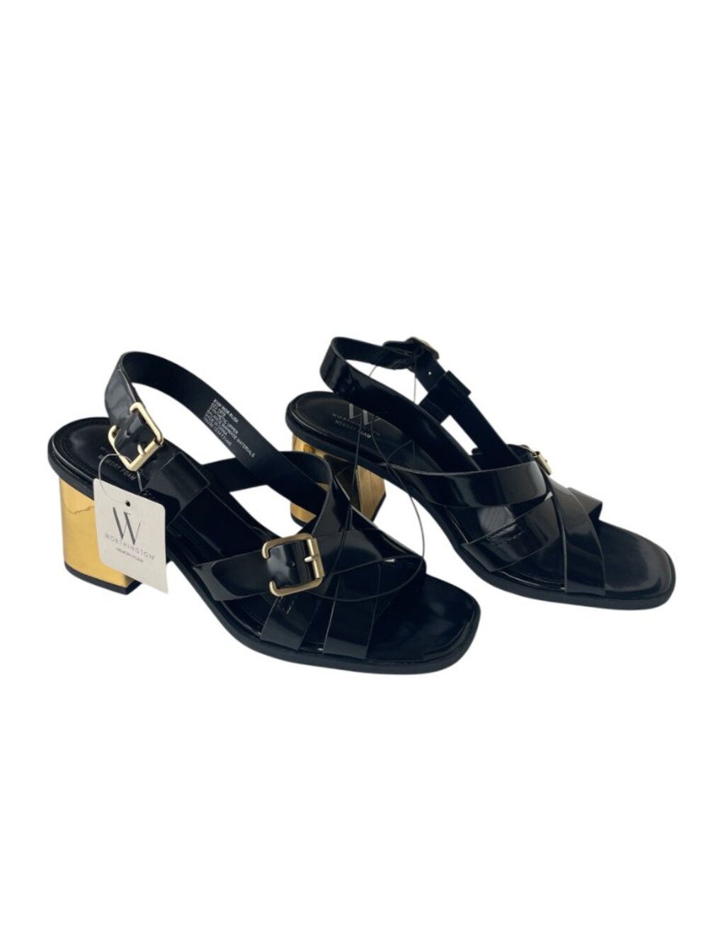 Worthington Women's Wor Rusk Heeled Block Sandal Heel Black Gold Size 8.5 M NWT